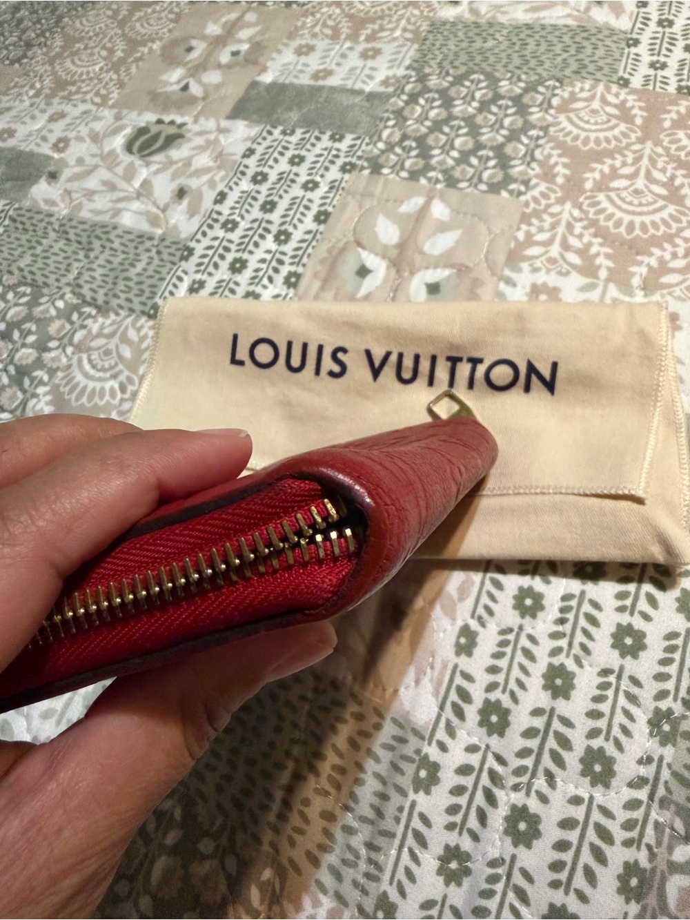 Louis Vuitton Red Embossed Monogram Zip Wallet - Picture 8 of 9